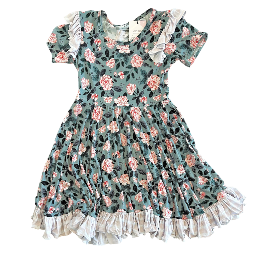 Evelyn Floral Bamboo Ruffle Spin Dress