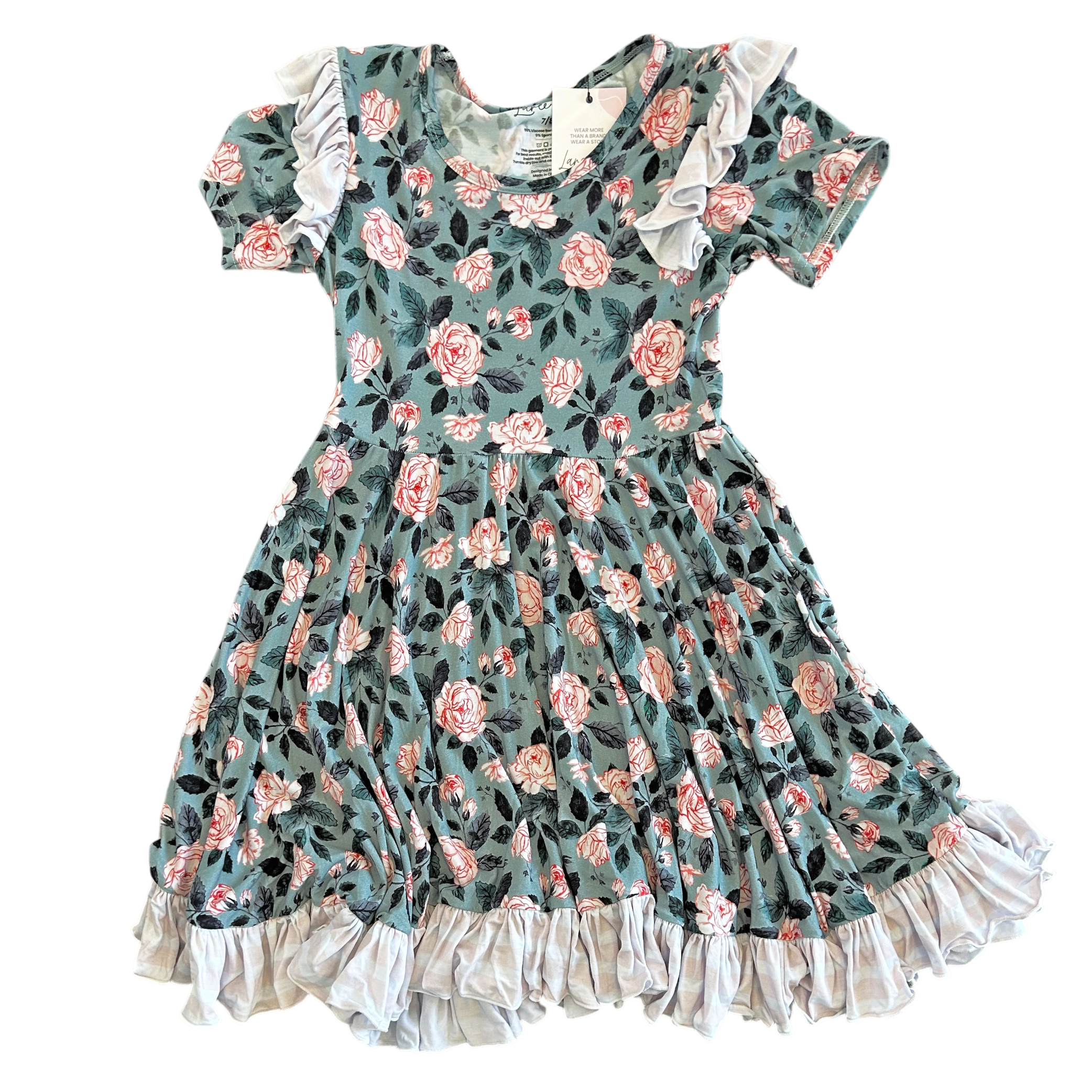 Evelyn Floral Bamboo Ruffle Spin Dress