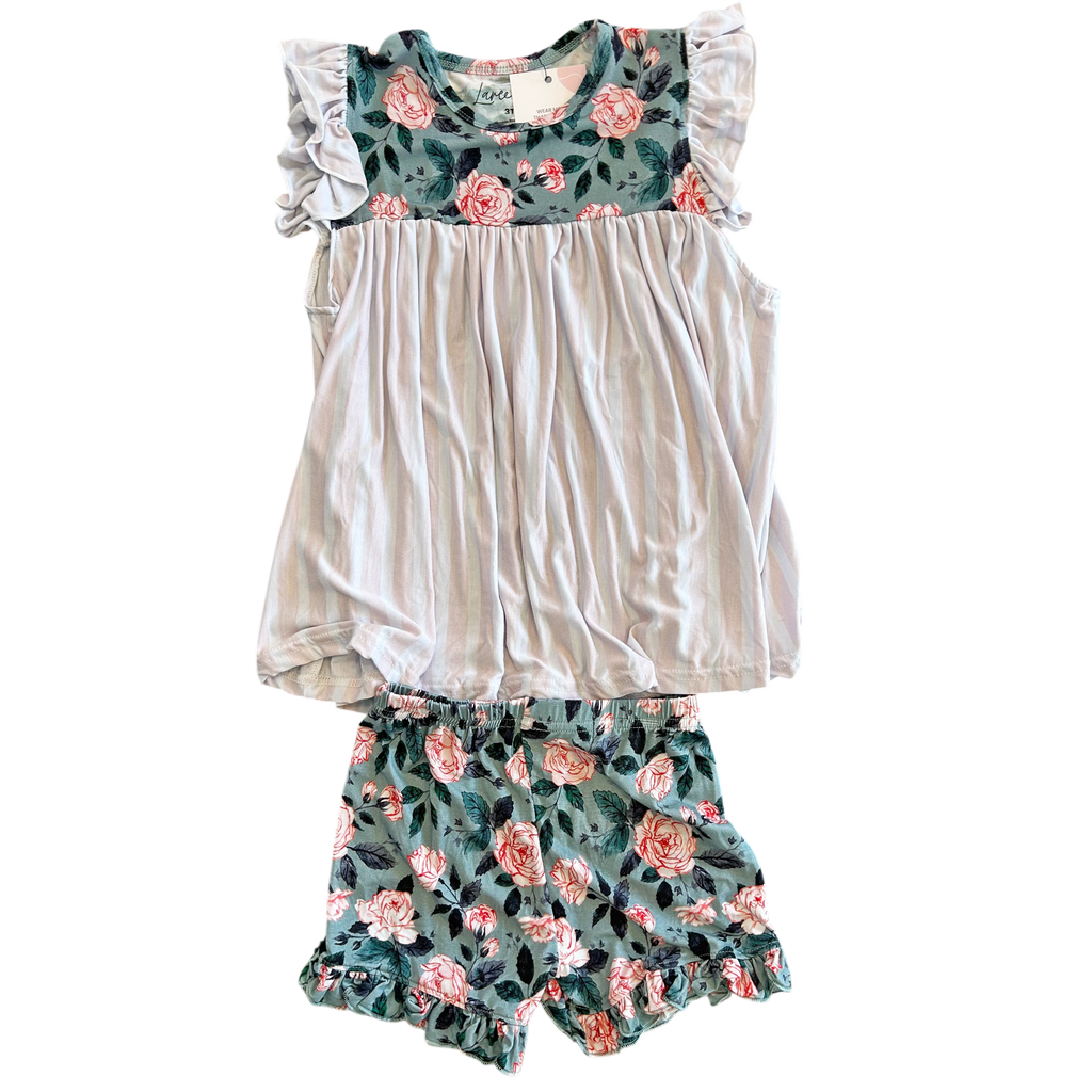 Evelyn Floral Bamboo Flutter Sleeve Tunic + Short Set