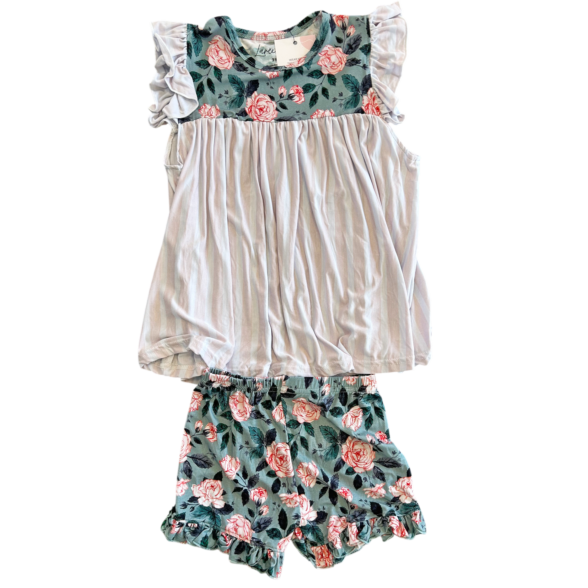 Evelyn Floral Bamboo Flutter Sleeve Tunic + Short Set