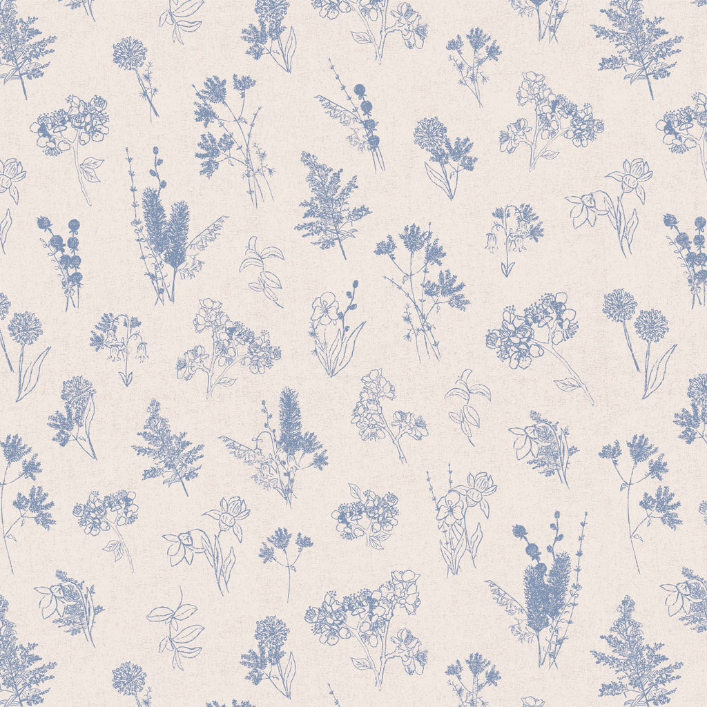 Everette Floral Wallpaper in Blue, White and Beige