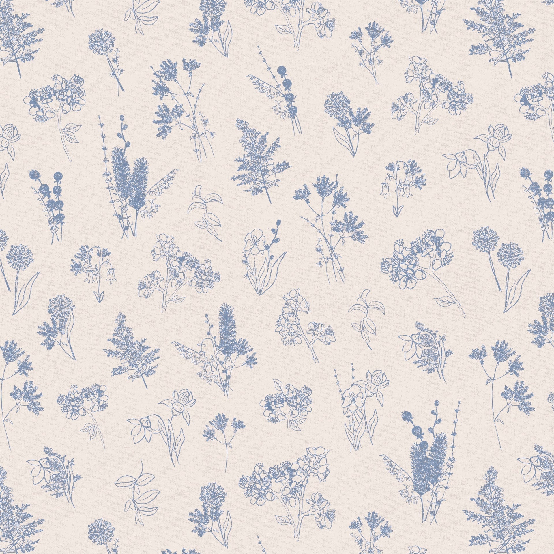 Everette Floral Wallpaper in Blue, White and Beige