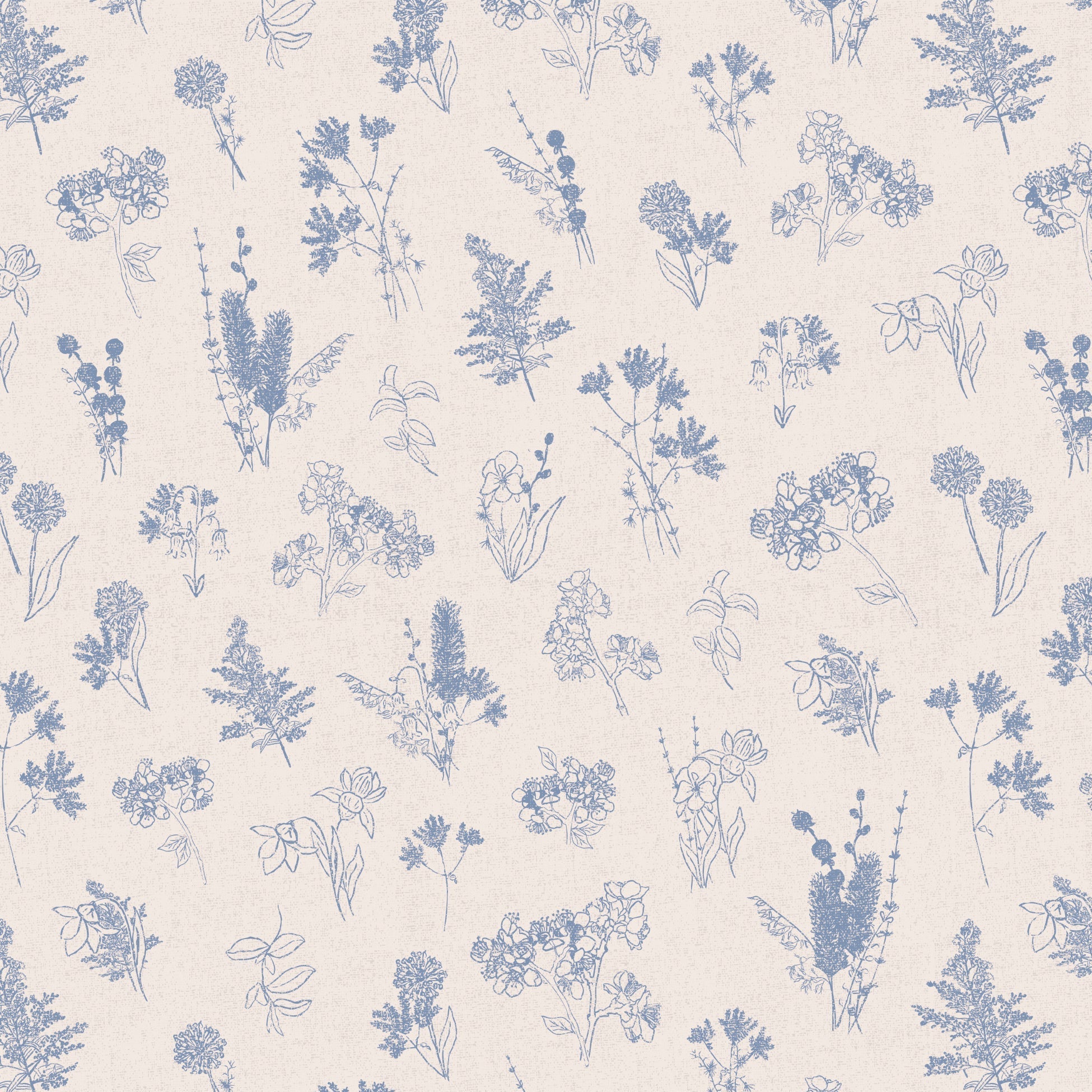 Everette Floral Wallpaper in Blue, White and Beige