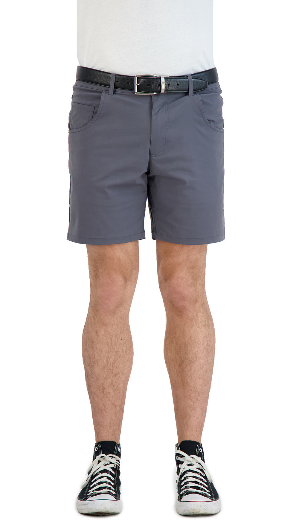 Everyday Stretch Shorts with a Comfortable Built-In Liner - Denim Style- Grey