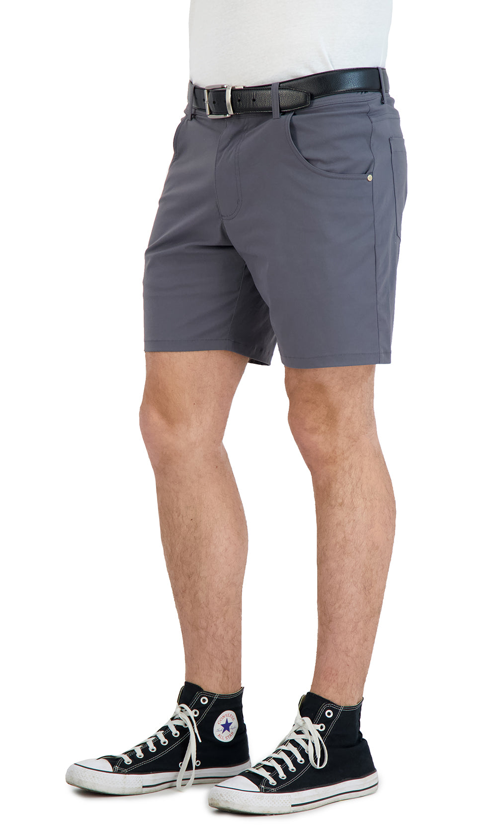 Everyday Stretch Shorts with a Comfortable Built-In Liner - Denim Style- Grey