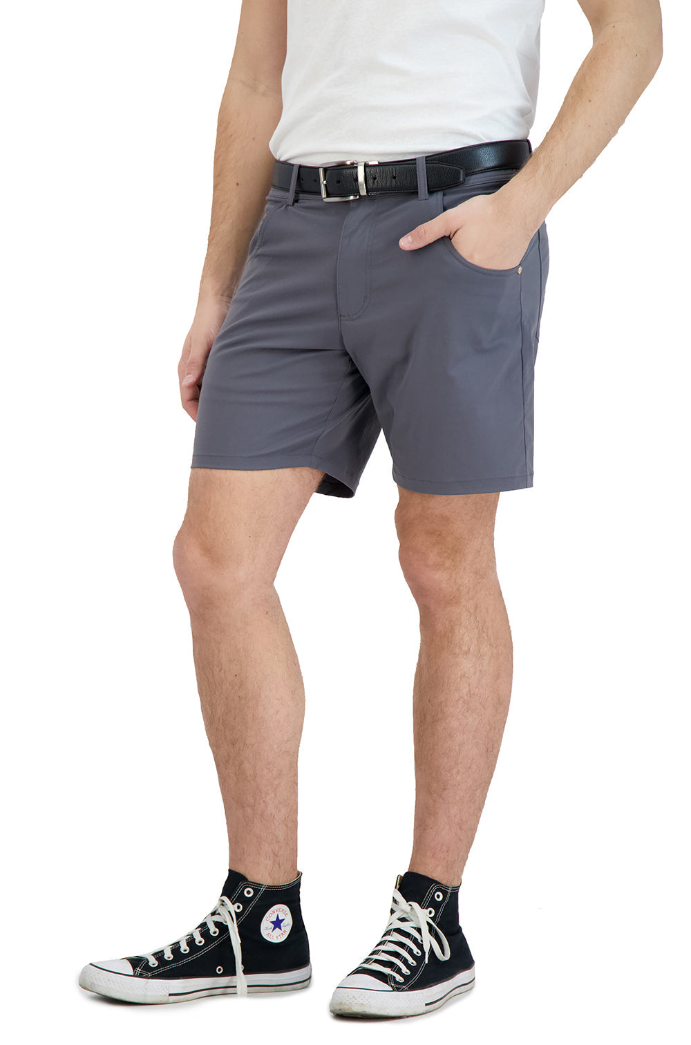Everyday Stretch Shorts with a Comfortable Built-In Liner - Denim Style- Grey