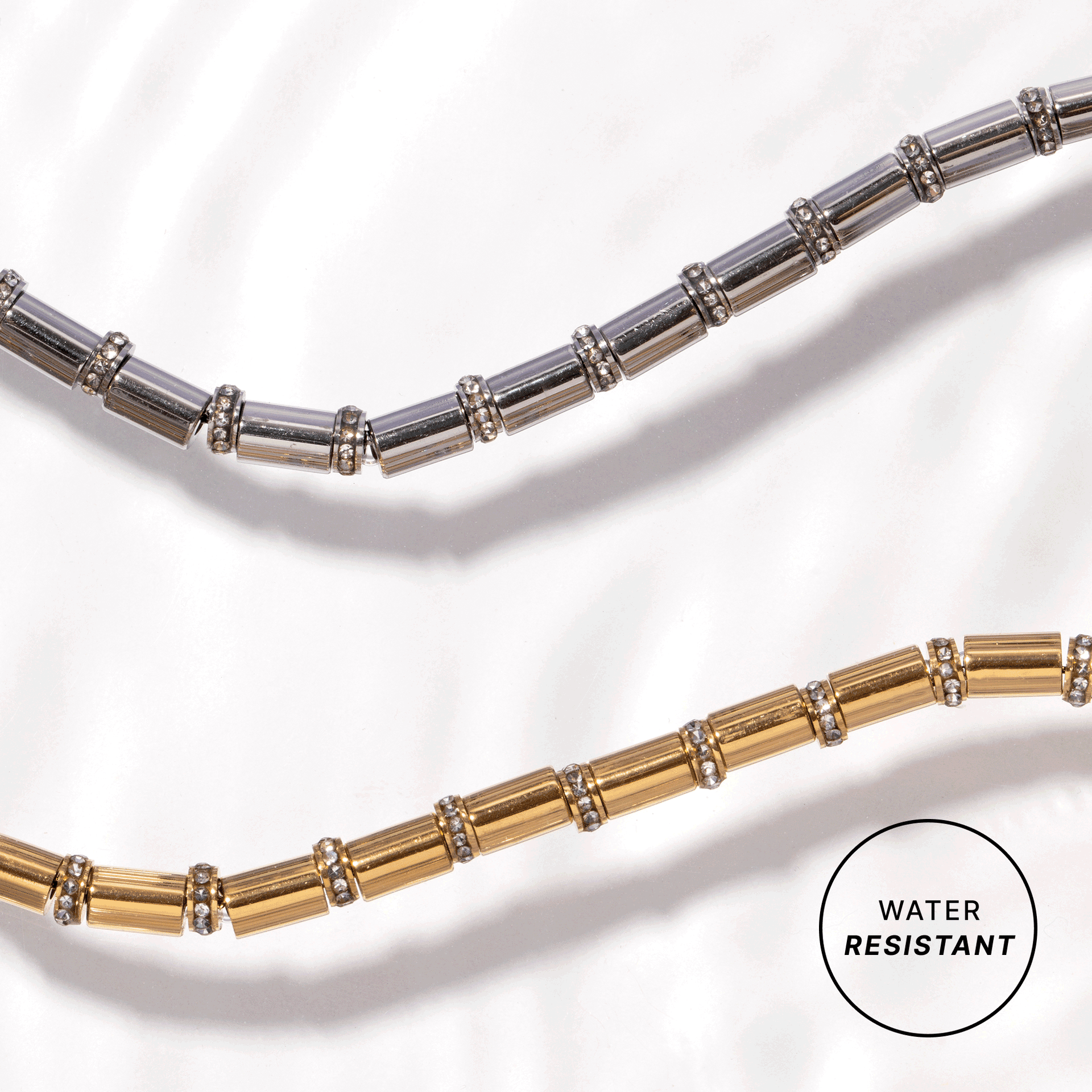 Pavé Tube Bead and Crystal Chain Bracelet in Silver