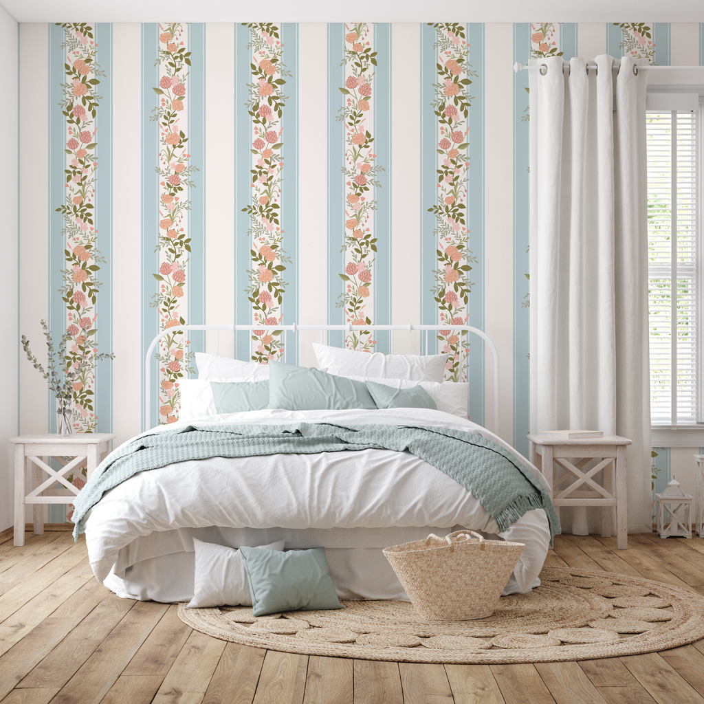 Evie Floral Removable Wallpaper in Sage-Green, Blush-Pink & Cream