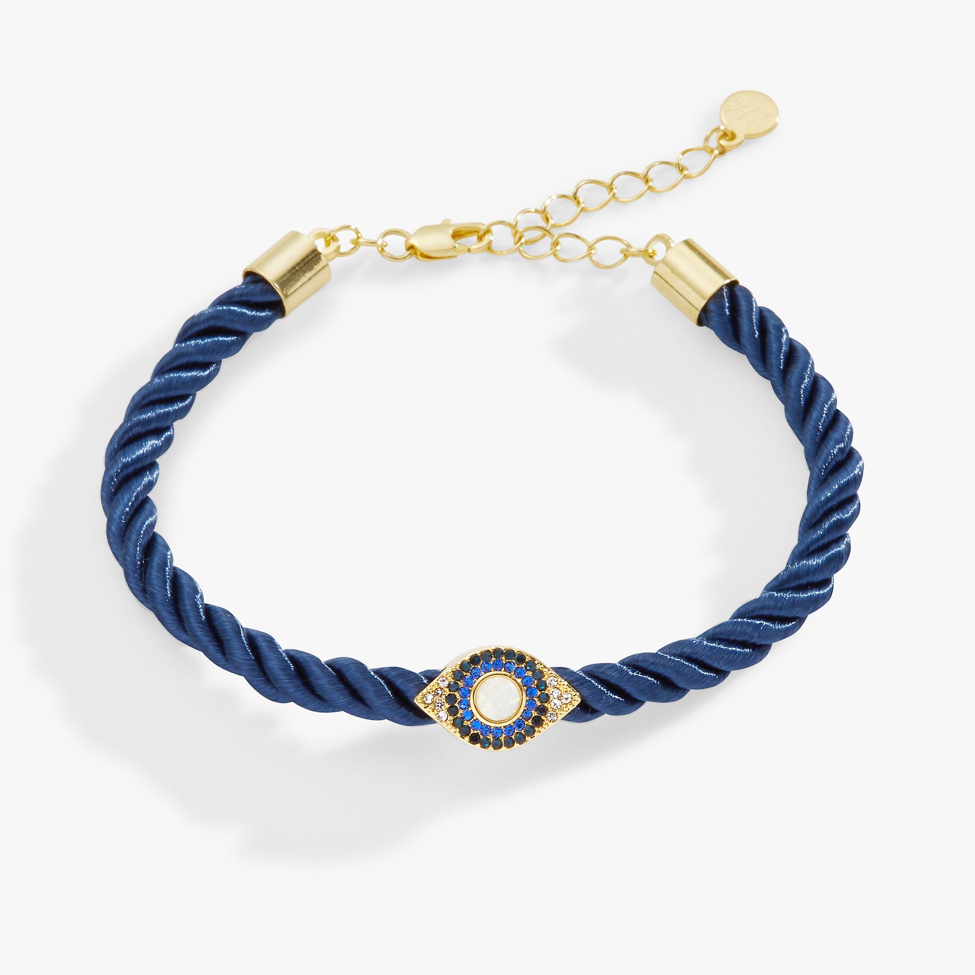 Evil Eye Adjustable Cord Bracelet with Opal Crystal Charm
