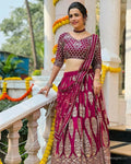 Cherry Red Faux Georgette Lehenga Choli with Jari embroidery