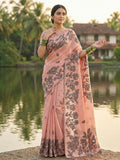 Peach colored linen cotton saree, versatile ethnic wear