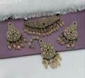 Green alloy choker necklace set with intricate decorative details