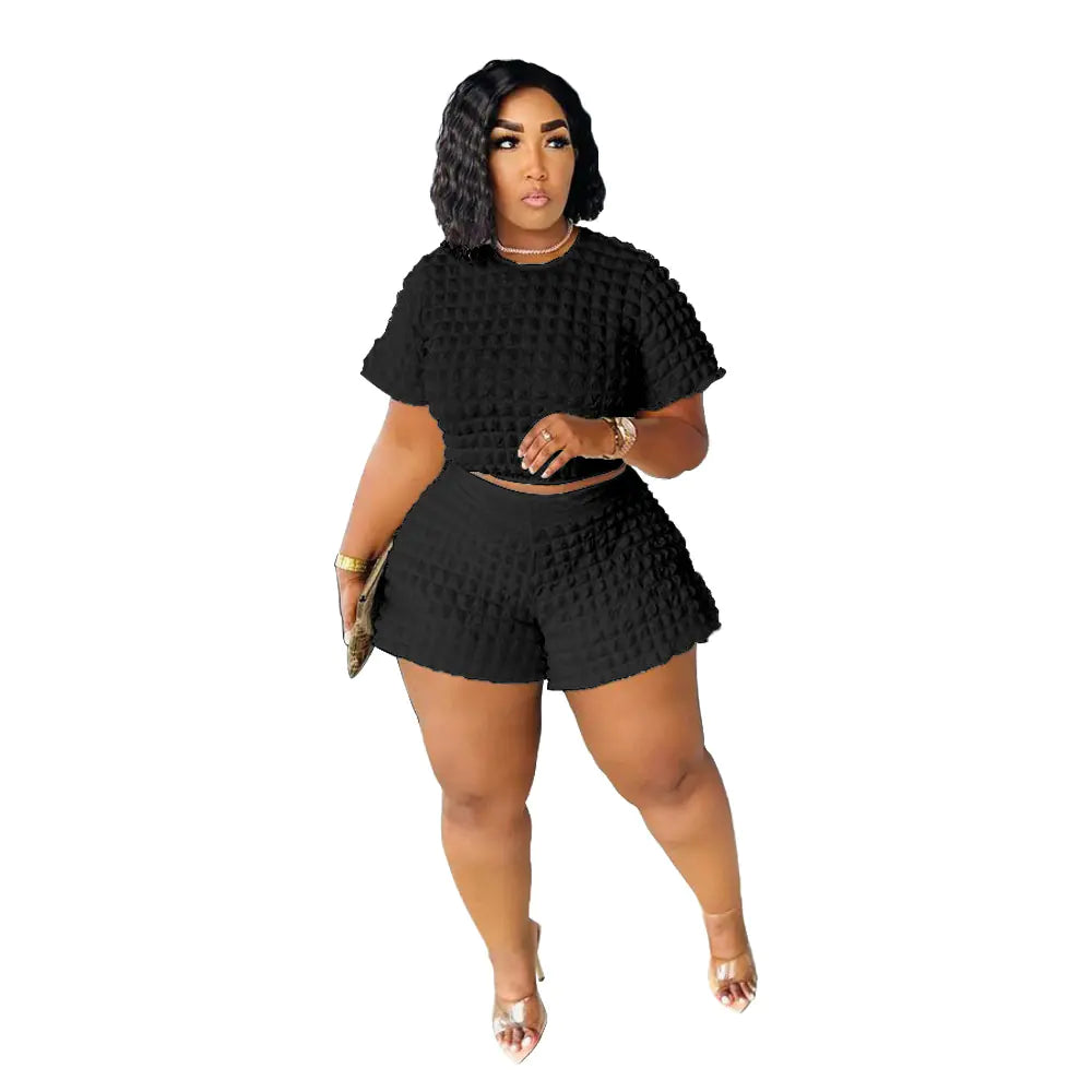 Women's Casual Bubble Texture Two-Piece Short Set for Summer - Image 5