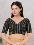Classic black cotton blend stitched blouse, solid pattern