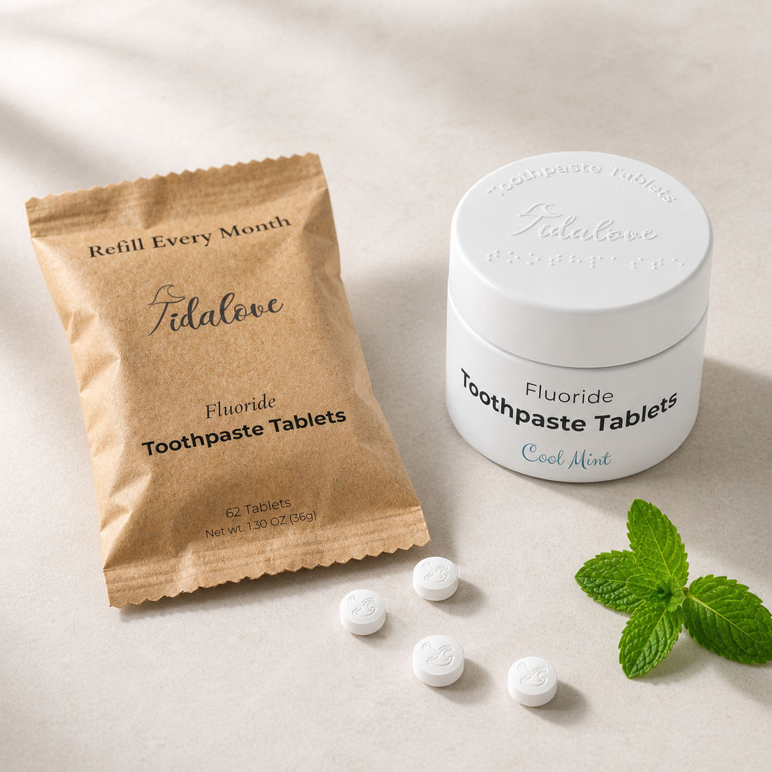 Fluoride Cool Mint Toothpaste Tablets — 1 Month