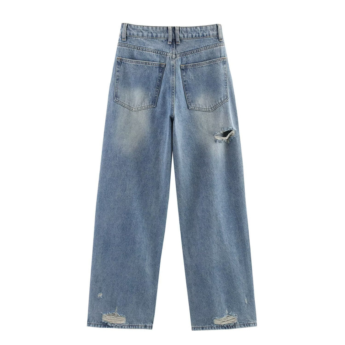 Women's Harajuku Ripped Loose Mid Rise Denim Jeans - Deep Blue - Image 3