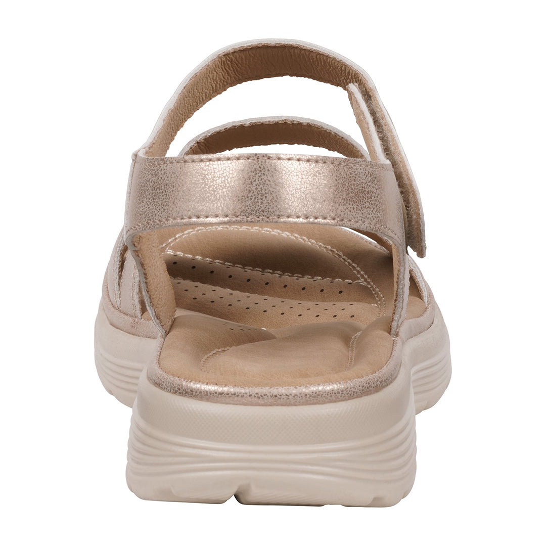 Women's Gold Velcro Comfort Flat Sandals Adjustable Strappy