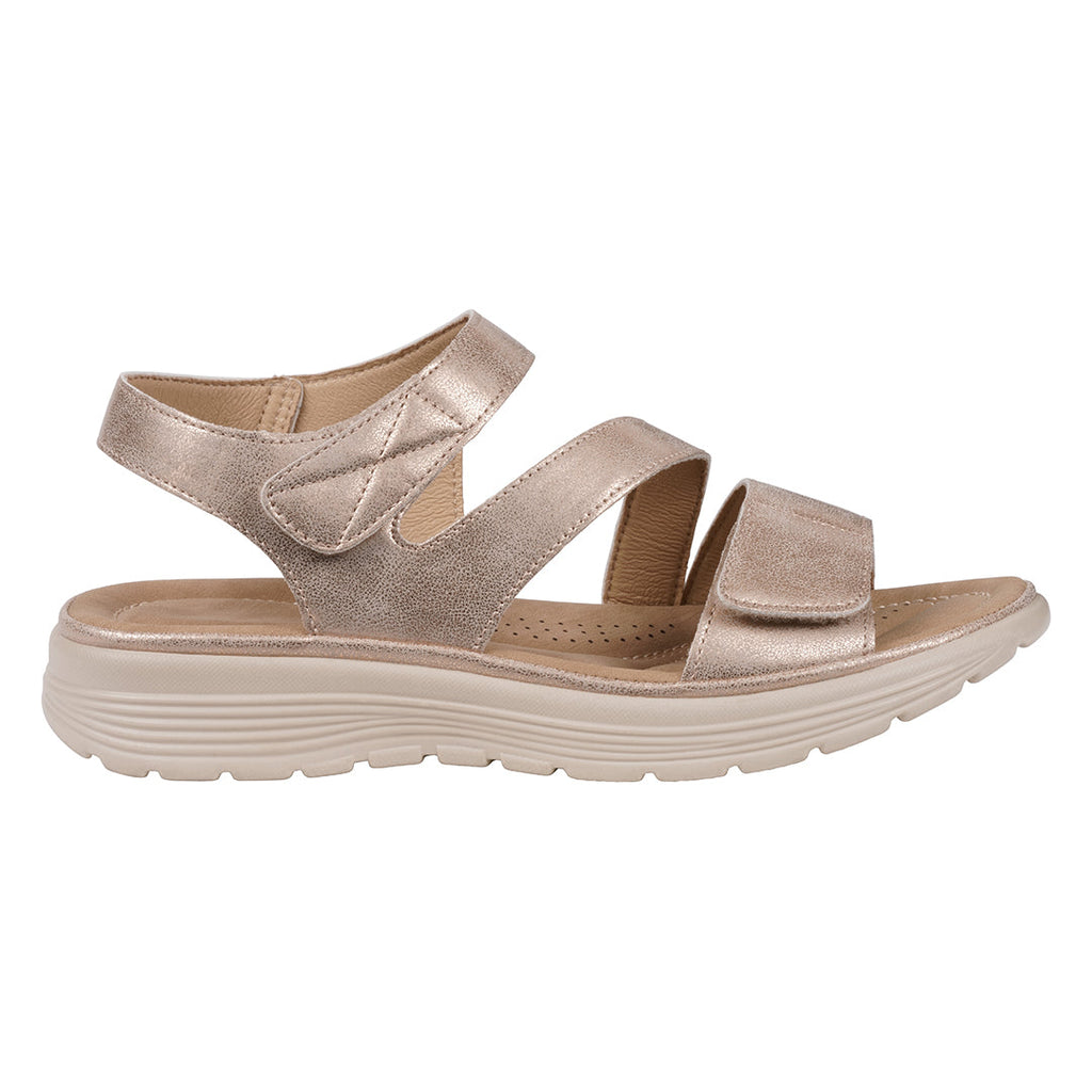 Women's Gold Velcro Comfort Flat Sandals Adjustable Strappy