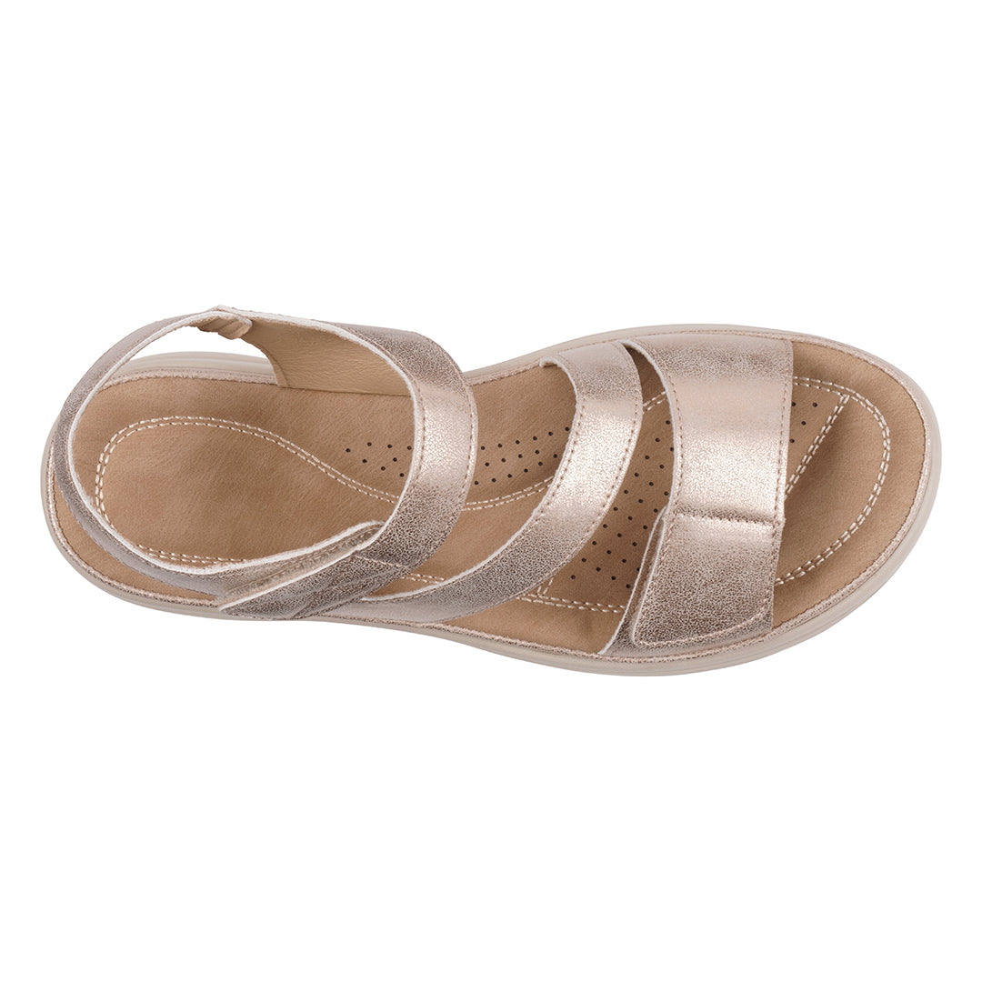 Women's Gold Velcro Comfort Flat Sandals Adjustable Strappy