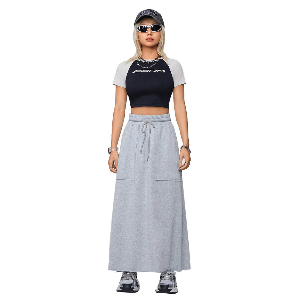 Women's Classic Grey Harajuku Casual Loose Maxi Skirt - Image 6