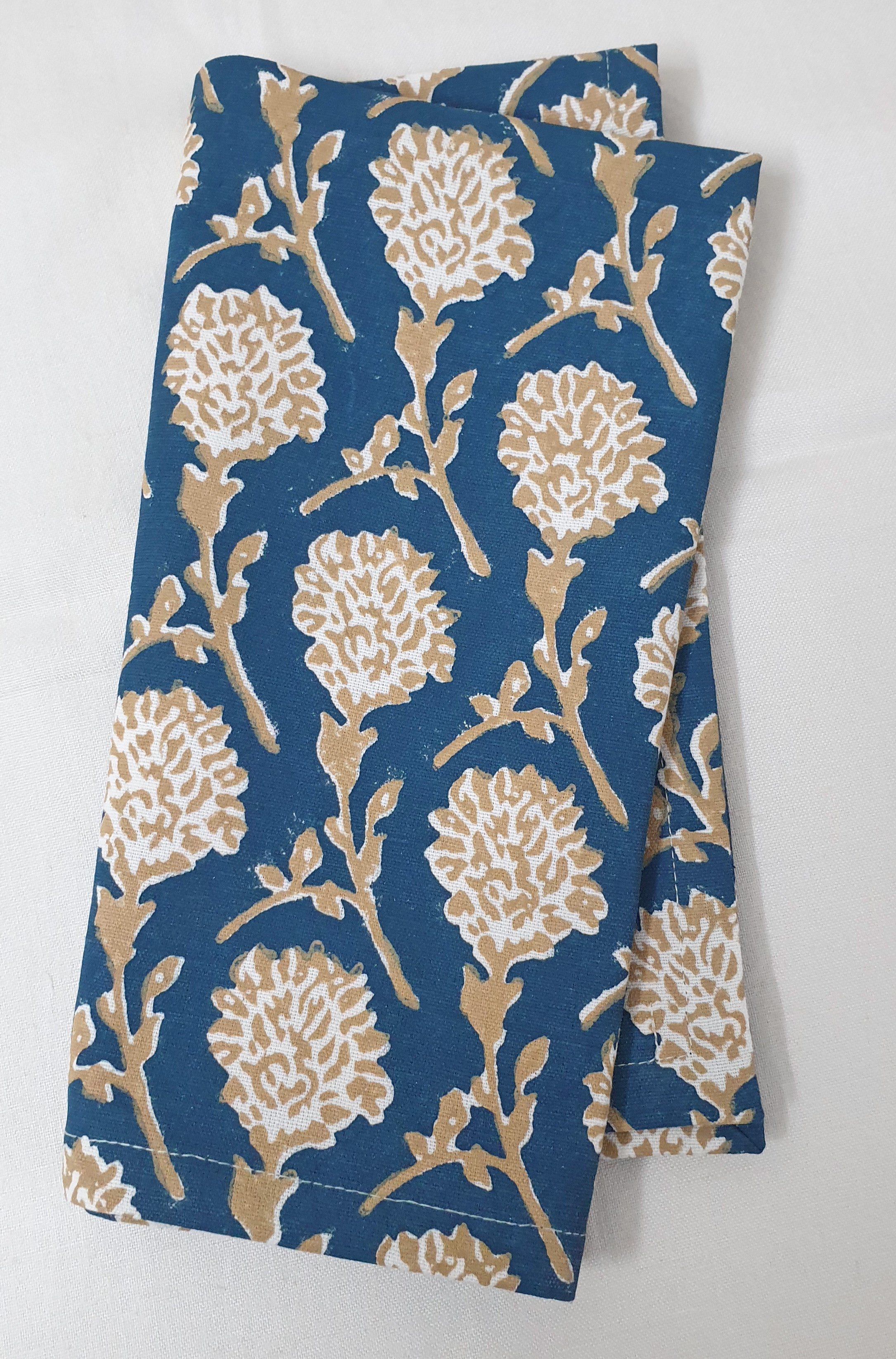 Nikhar Ink Blue Cotton Table Napkins with Floral Motif - Set of 2