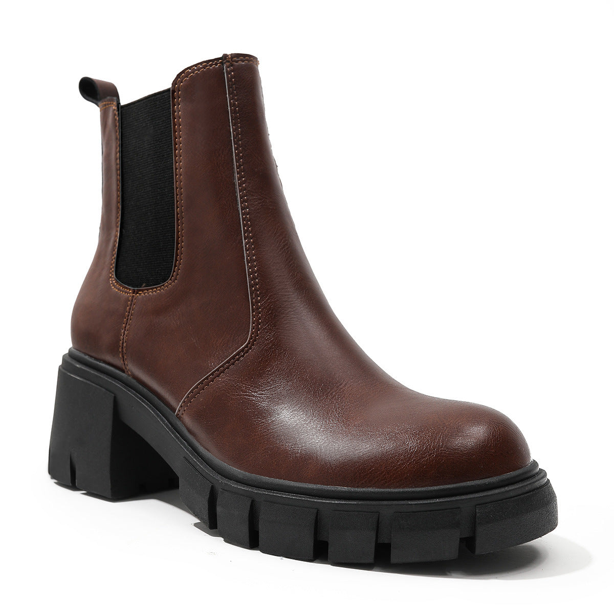 Women's Chunky Lug Sole Chelsea Boots - Black & Brown Platform - Image 6