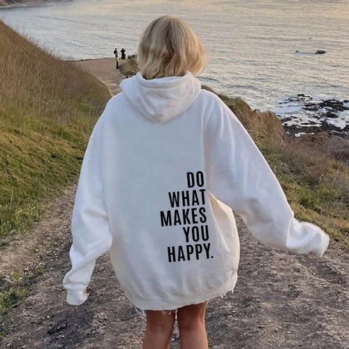 "Do What Makes You Happy" Graphic Dropped Shoulder Oversized Hoodie - Image 2