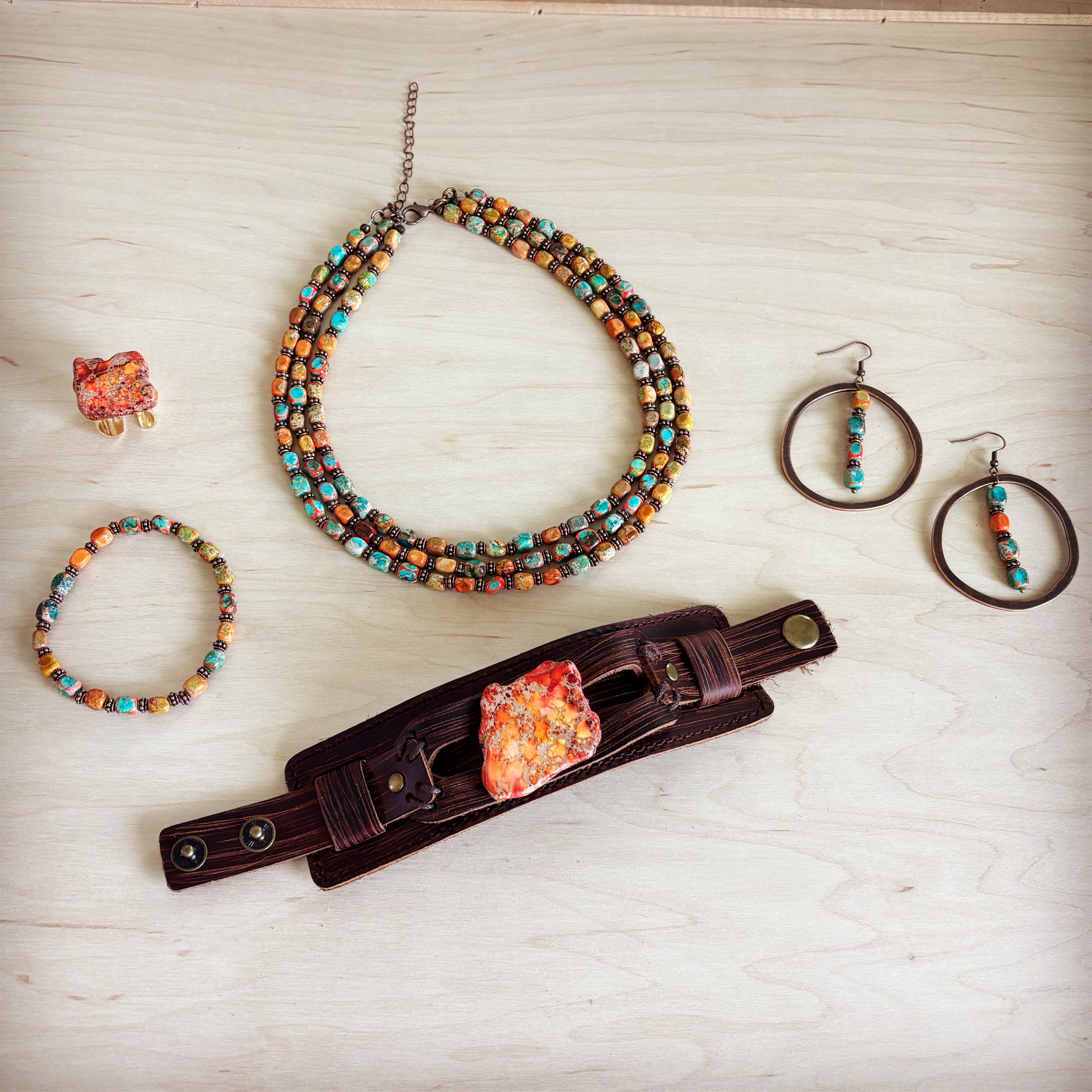 Orange Regalite Western Boho Statement Ring 012ac