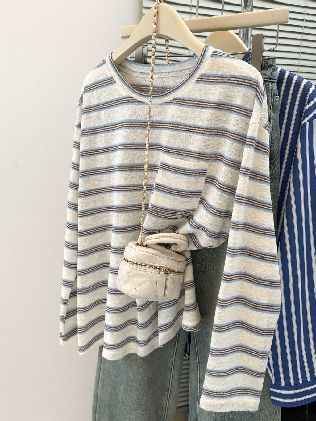 Women's Striped Long Sleeve T-Shirt with Chest Pocket - Image 6