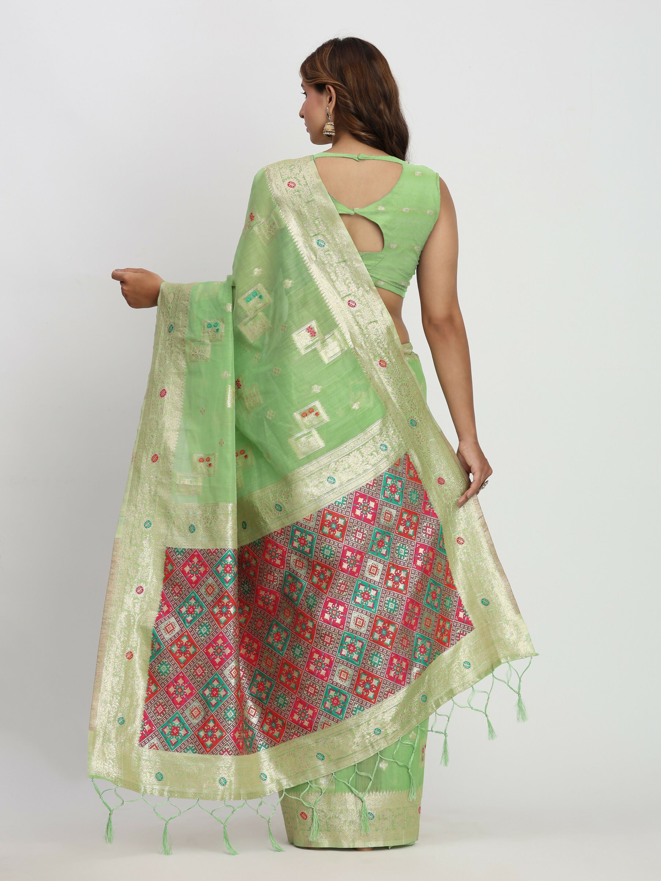 Light Green Linen Cotton Saree with Matching Blouse