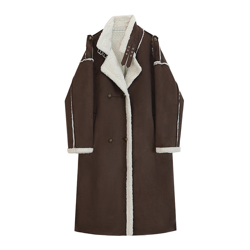 Women's Mid-Length Faux Lamb Wool Coat with Double Breasted Front - Image 2