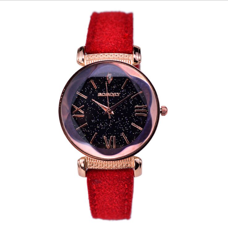 Women's Rose Gold Starry Dial Leather Strap Fashion Watch - Image 4