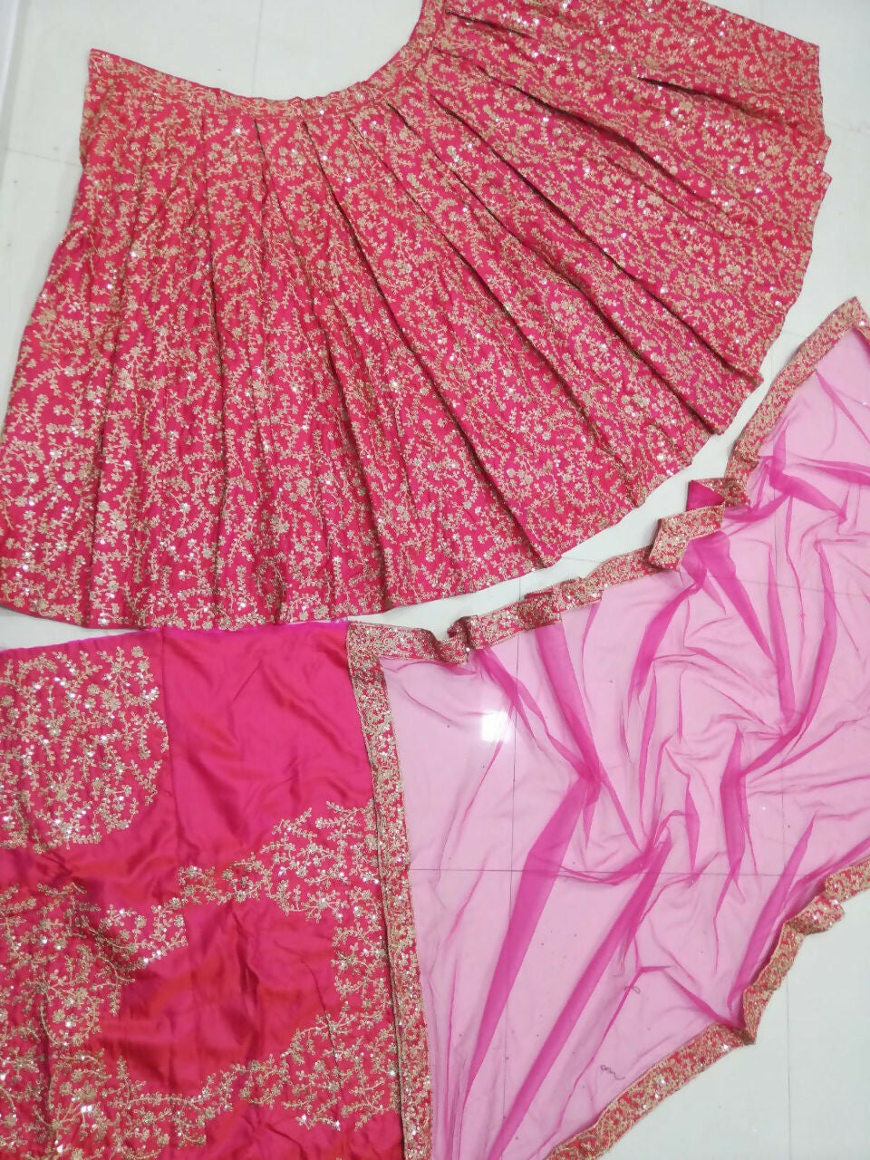 Rani Pink Silk Lehenga Choli with Sequins and Dori Embroidery