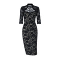 Elegant Black Floral Lace Midi Dress with V-Neck Camisole & 3/4 Sleeves - Image 6
