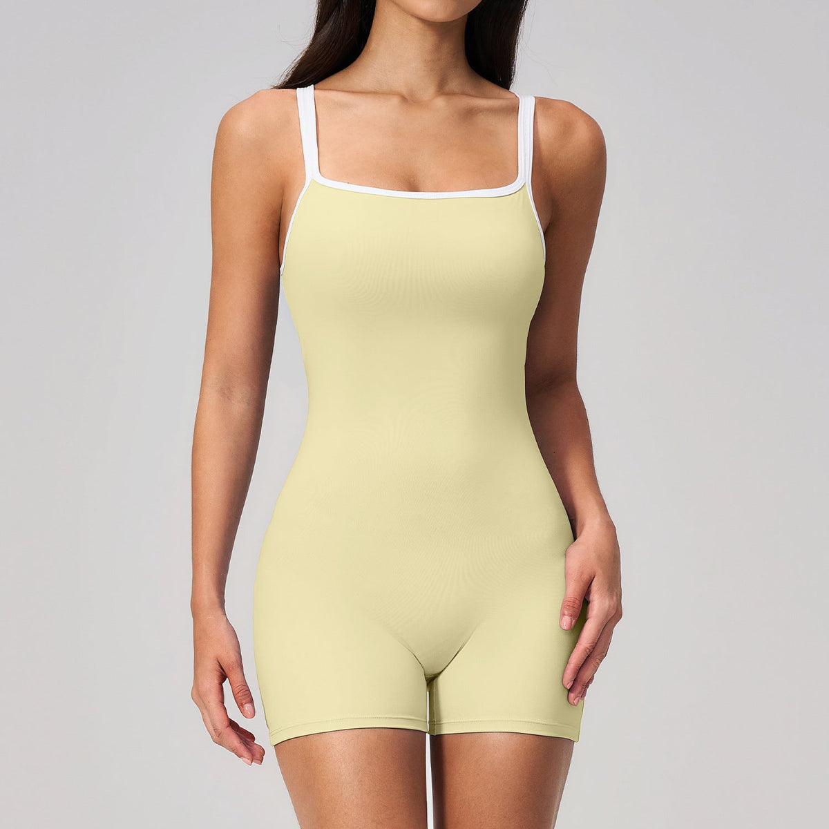 Women's Square Collar Backless Shorts Jumpsuit Sport Fashion