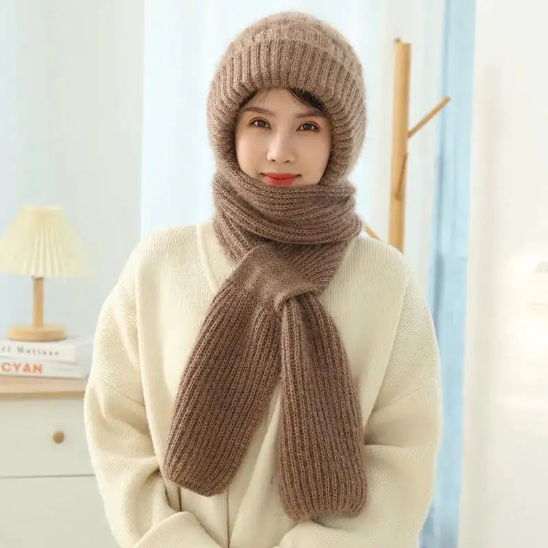 Women's Fleece-lined Knitted Scarf and Hat Set