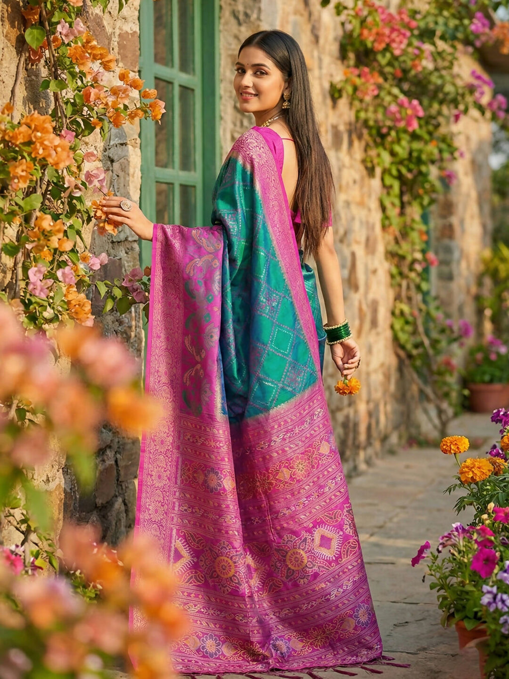 Sky Blue Pochampally Silk Saree with Traditional Pattern