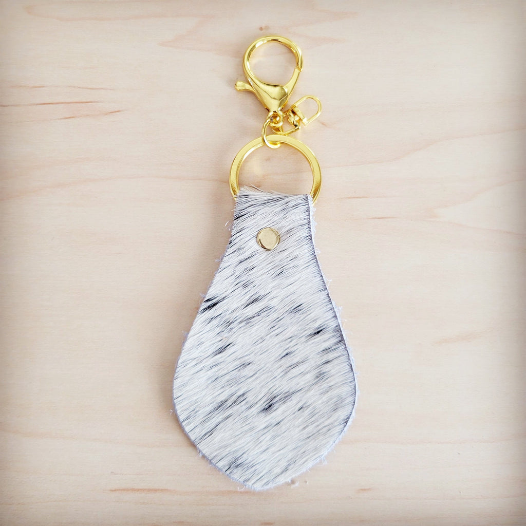 Brindle Cowhide Leather Keychain with Gold Tone Clip - Image 6