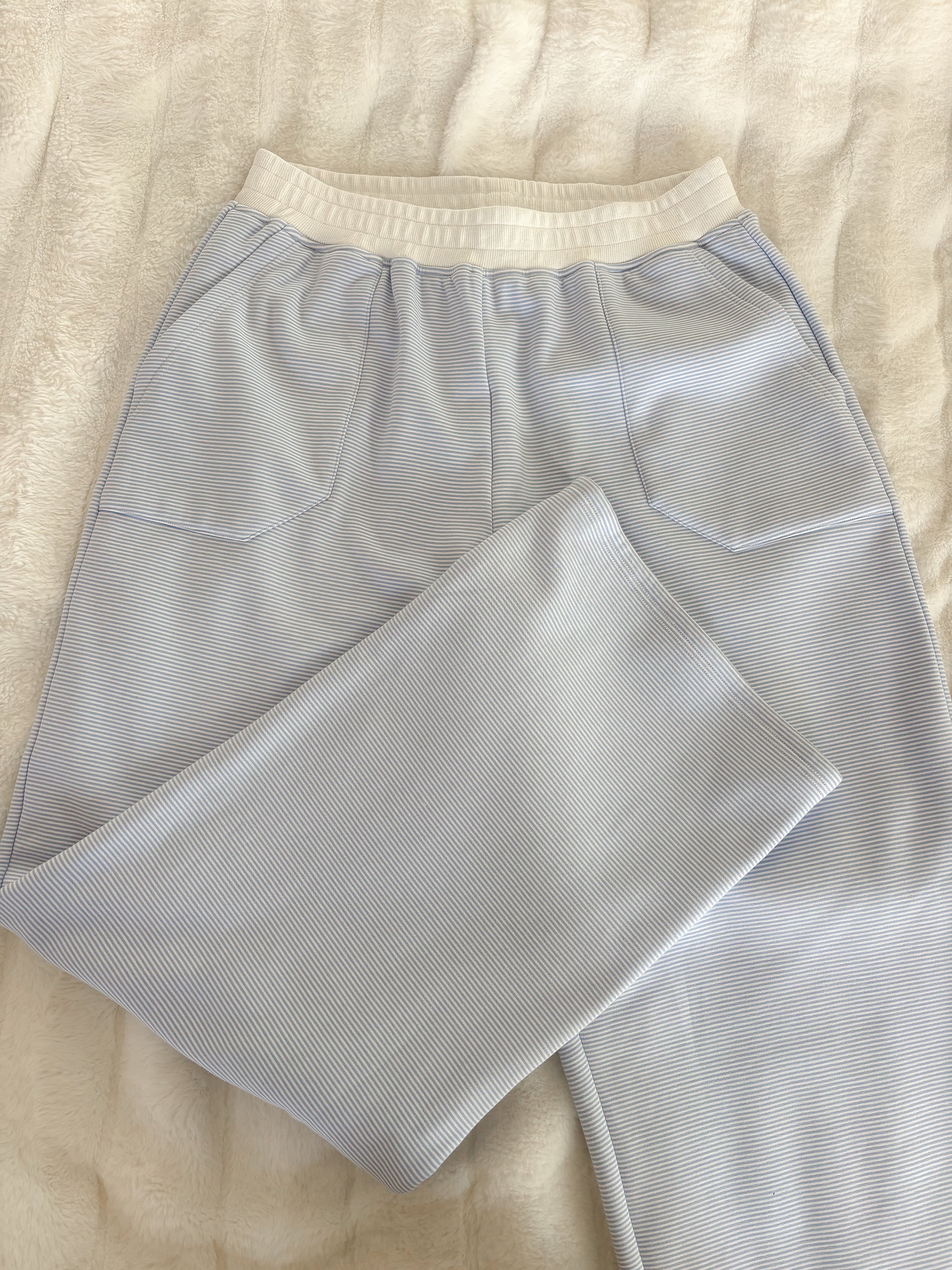 Blue and White Mini Striped Unisex Sweatpants Lounge Bottoms