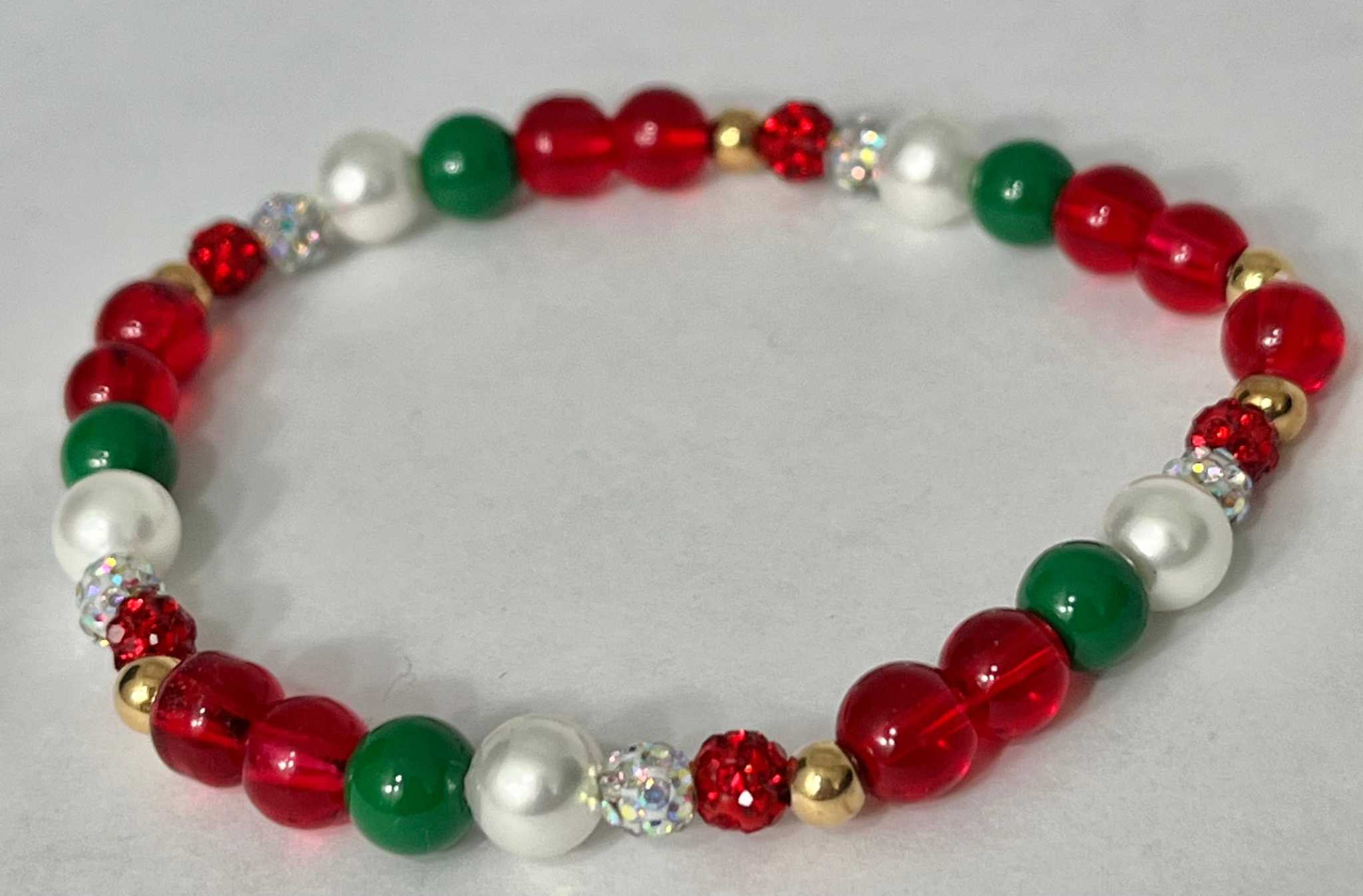Christmas Jeweled Bead Bracelet - Festive Holiday Stretch Jewelry