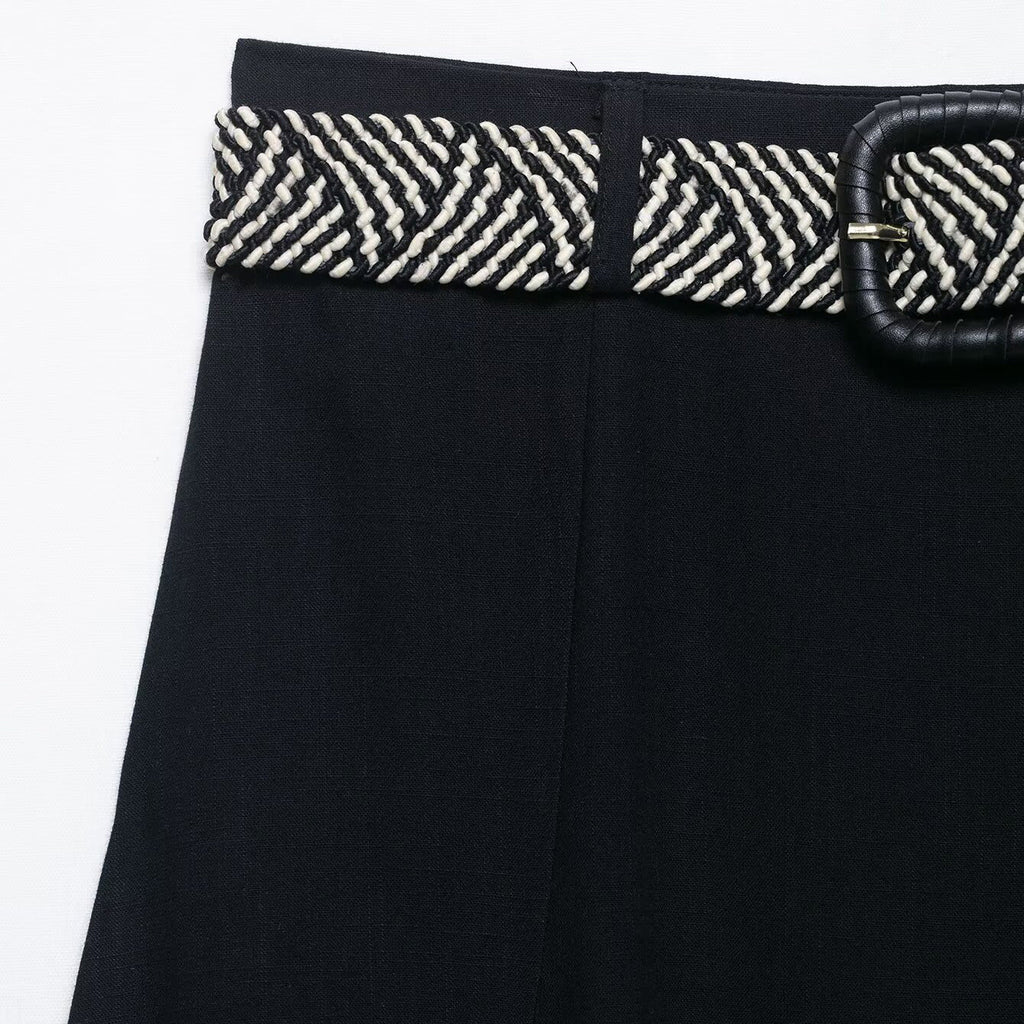 Women's Slim Fit A-Line Midi Skirt with Patterned Waist Belt - Image 5