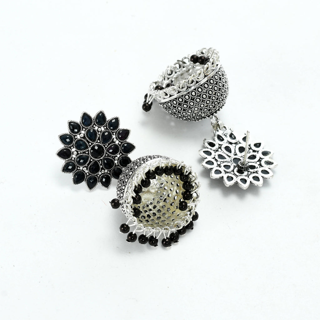 Johar Kamal Kundan Jhumka Earrings with Black Beads for Girls