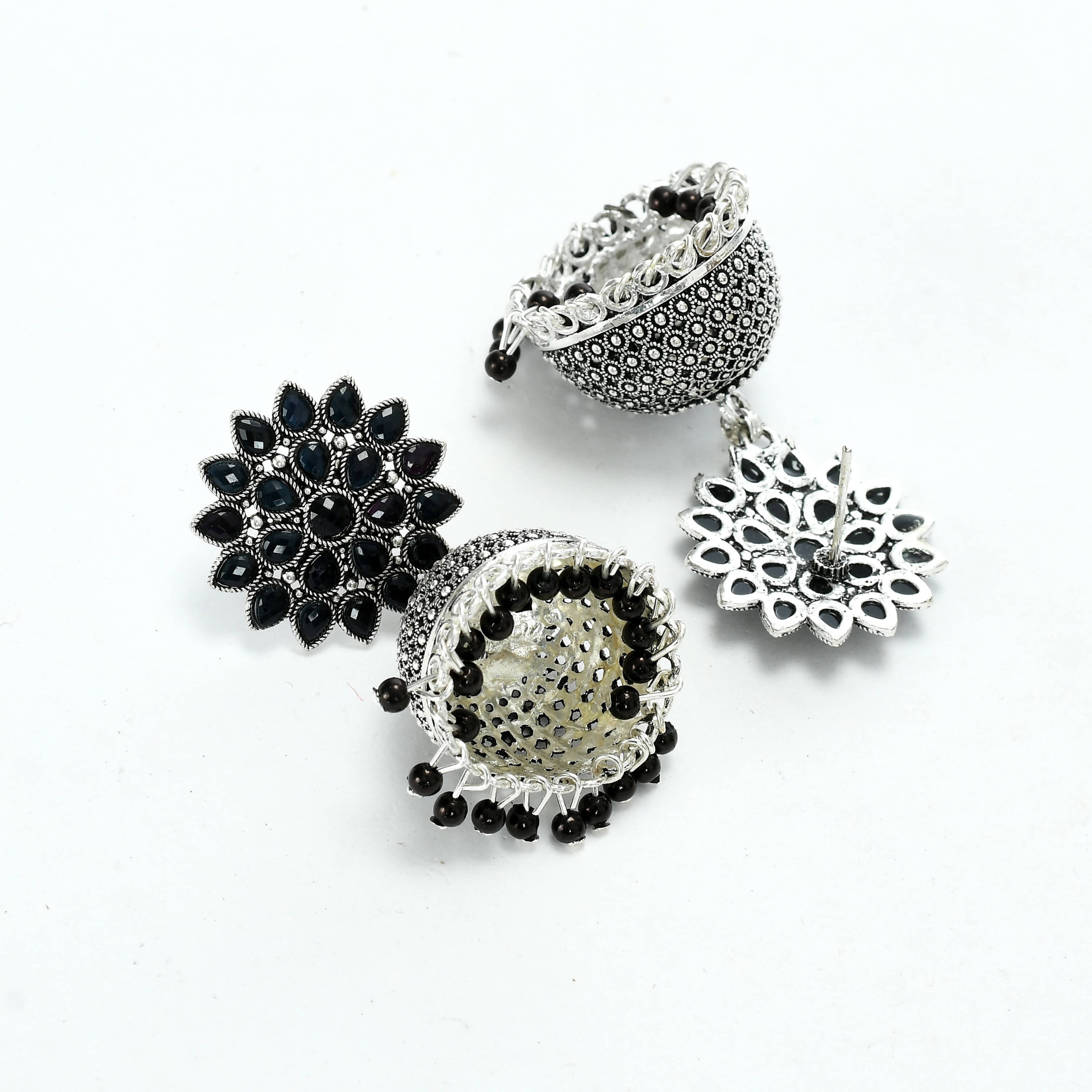 Johar Kamal Kundan Jhumka Earrings with Black Beads for Girls