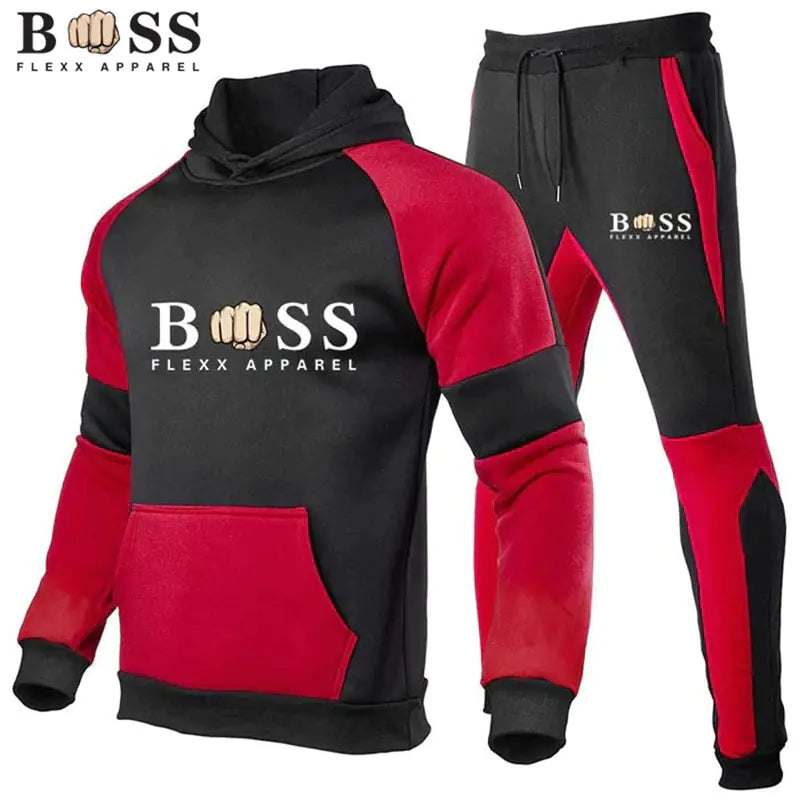 Men's Autumn Winter Fleece Hoodie & Sweatpants Set