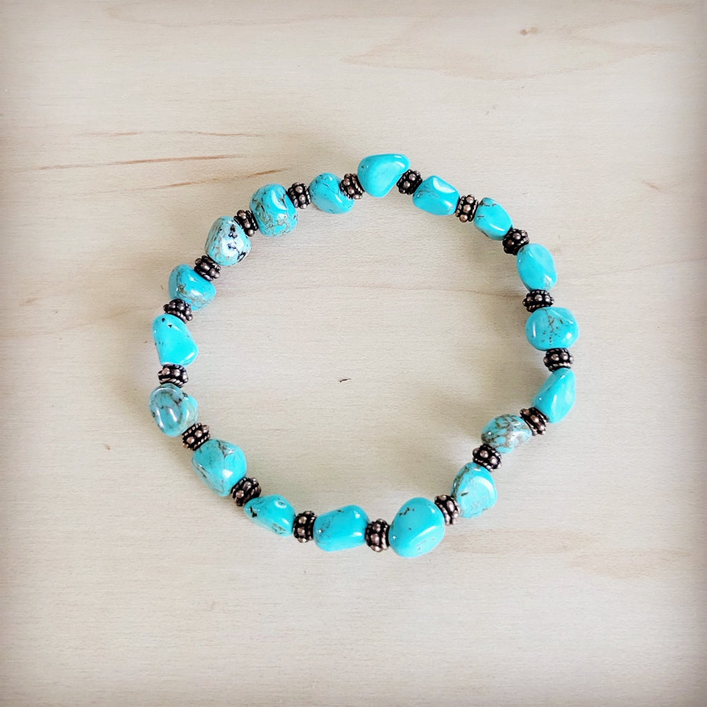 Turquoise and Copper Stretch Beaded Bracelet 812h