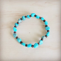 Genuine Turquoise and Copper stretch beaded bracelet featuring natural 8-12mm stones
