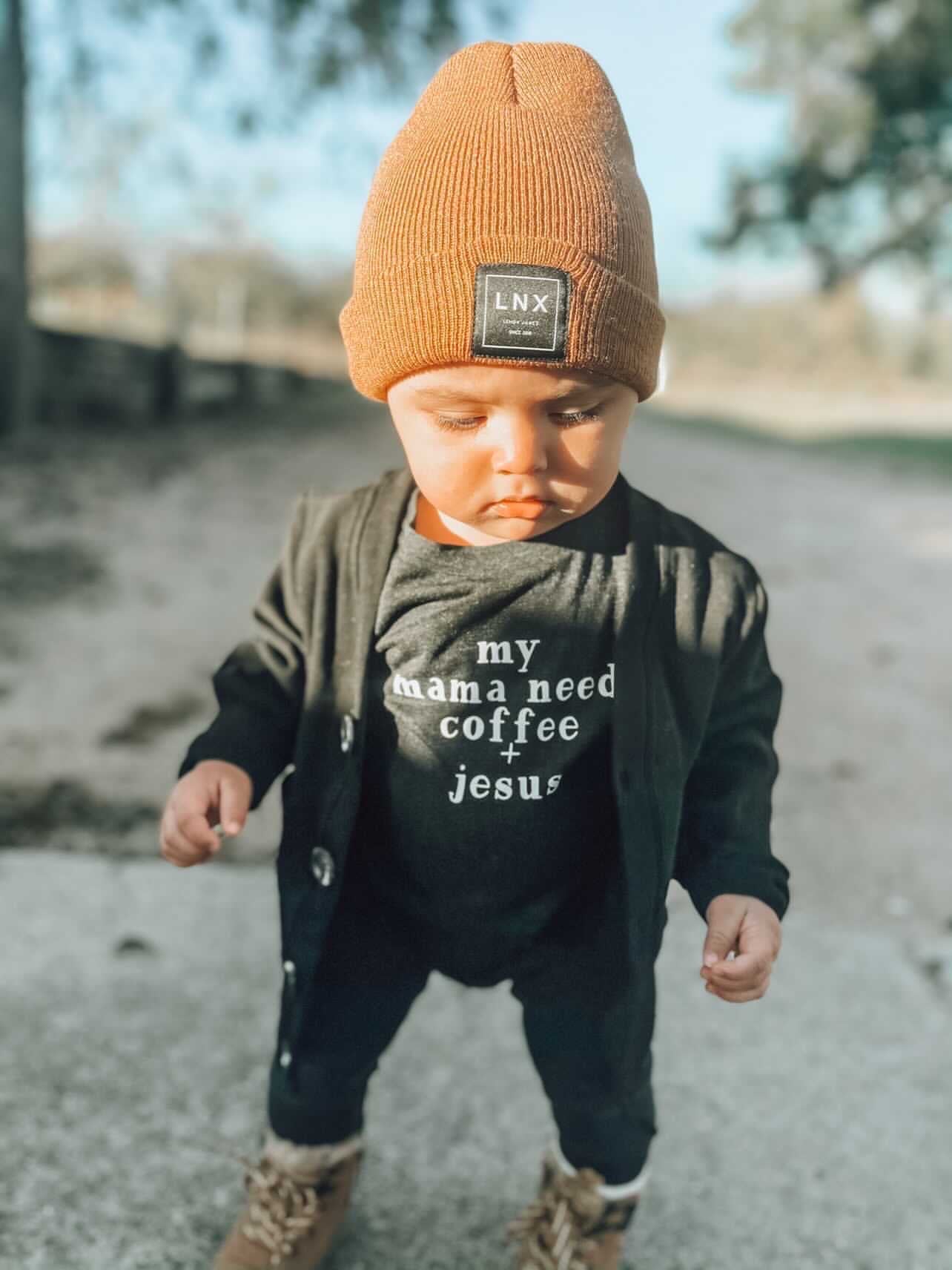 My Mama Needs Coffee + Jesus graphic tee in white with high-quality screen print