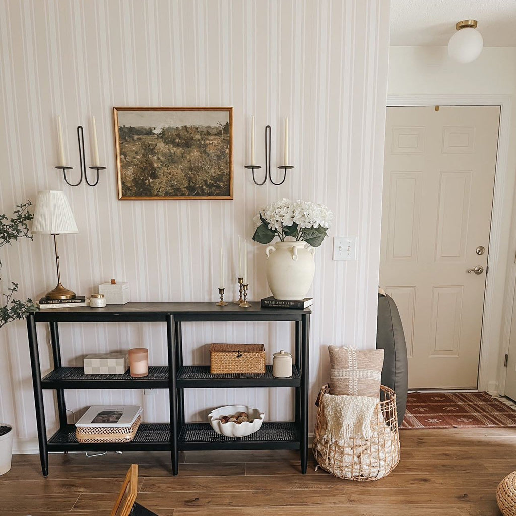 Minimalist cream and white striped wallpaper