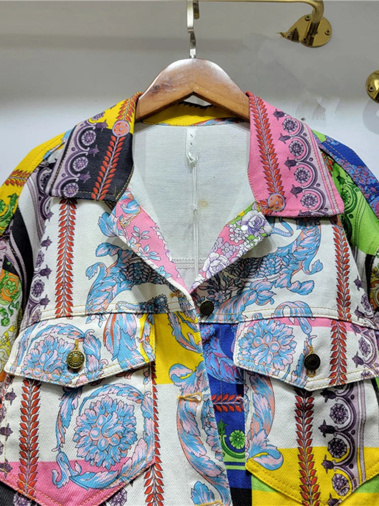 Women's Retro Floral Denim Jacket Harajuku Inspired Streetwear - Image 3