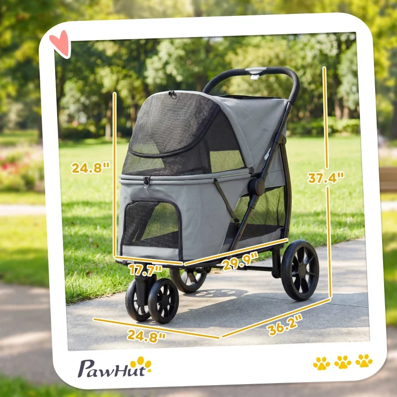 3 Wheel Pet Stroller with Easy One-Click Quick Fold, Mesh Window, Washable Cushion, for Medium Dogs